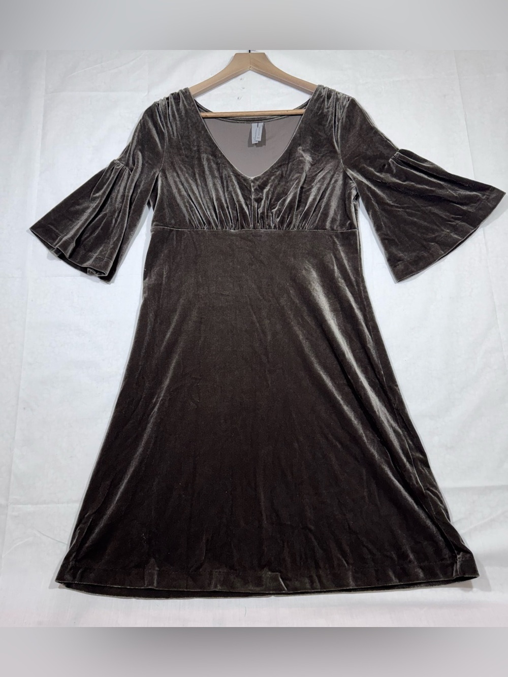 Vintage Old Navy Brown Velvet Bell Sleeve Midi Dress Size M 90's